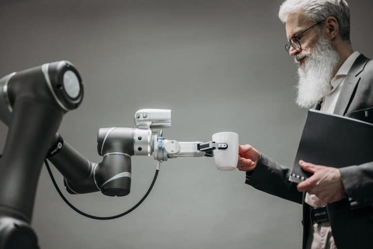 robot arm and man