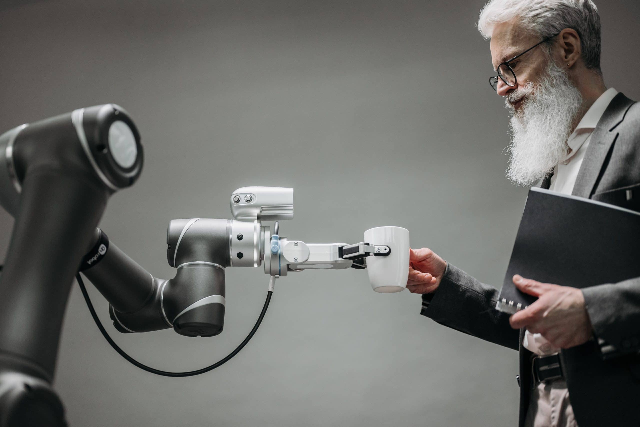 robot arm and man